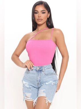 Hot pink one shoulder bodysuit